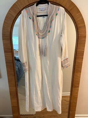 Mi Golondrina Ivory Maxi Dress with Pastel Embroidery